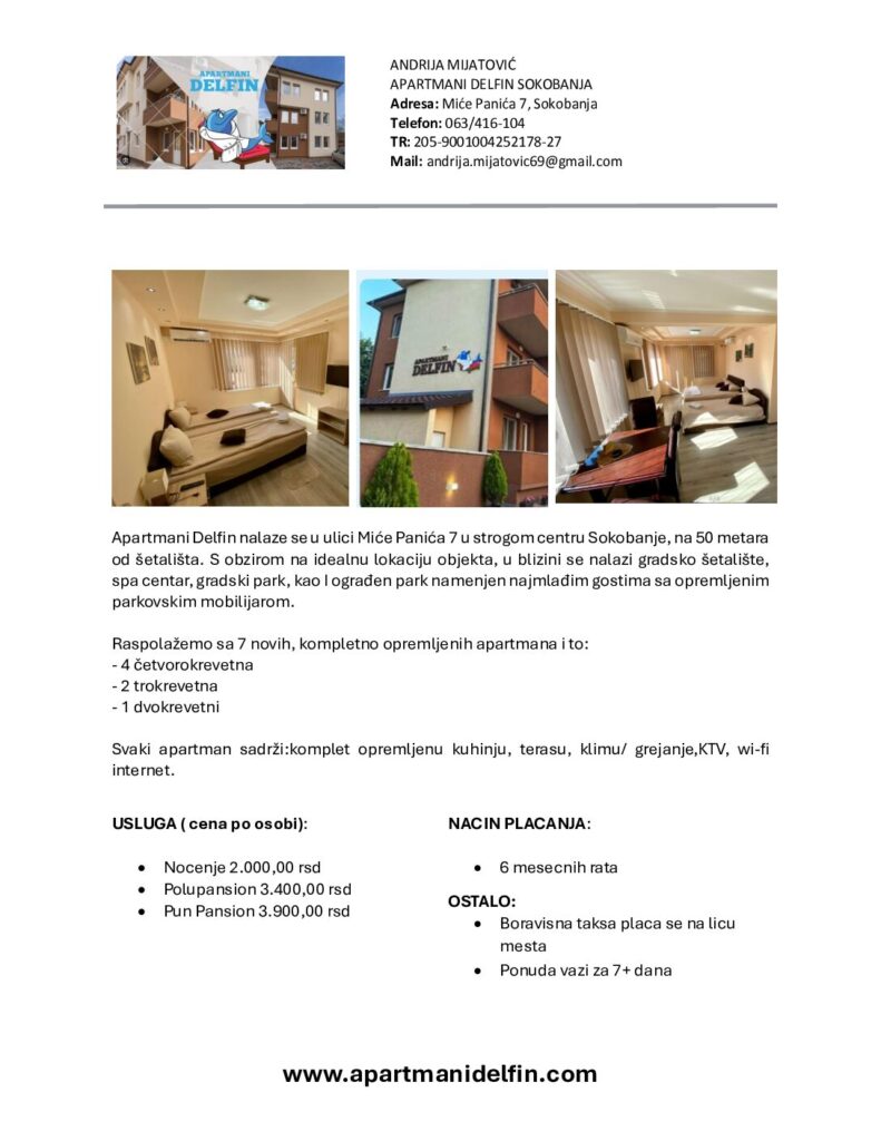 Ponuda apartmani Delfin 2026