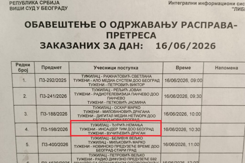 ТУЖБА ПРОТИВ Д.Ј. ВУЧИЋЕВИЋА И ИНФОРМЕРА