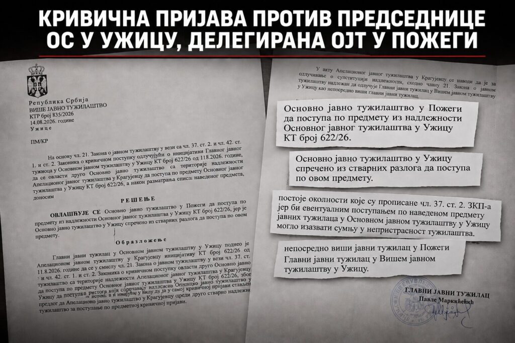 K. ПРИЈАВА: Делегирана ОЈТ Пожега, против председнице ОС Ужице